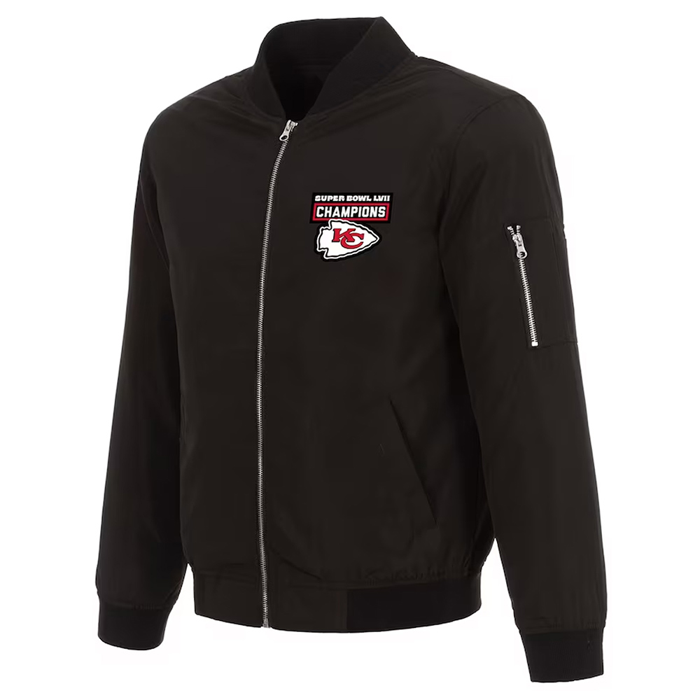 Kansas City Chiefs Super Bowl Nylon Black Bomber Jacket 1 Kansas City Chiefs Super Bowl Nylon Black Bomber Jacket