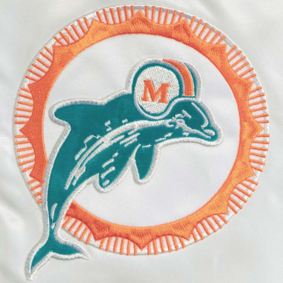 Throwback D Line Miami Dolphins White Satin Jacket