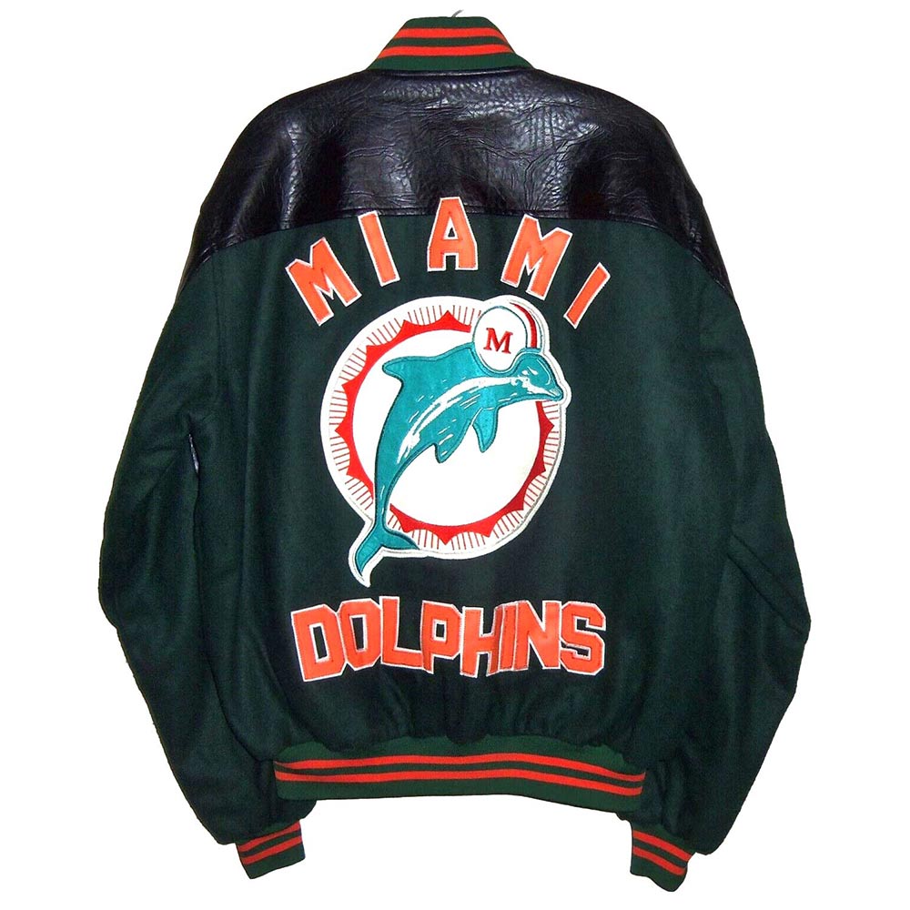 90S Miami Dolphins Throwback Varsity Jacket 2 90S Miami Dolphins Throwback Varsity Jacket - Image 2