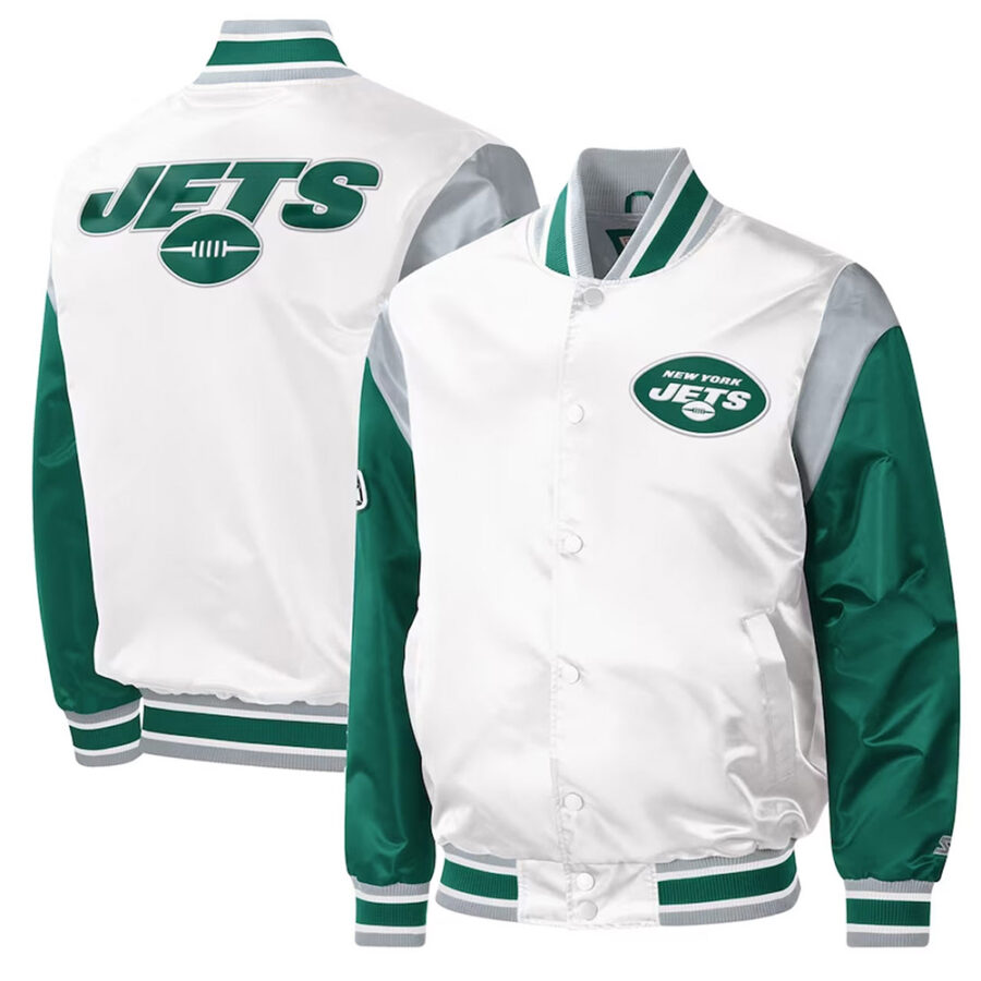 Nfl New York Jets Warm Up Satin Jacket 5 Throwback Warm Up Pitch New York Jets Varsity Jacket