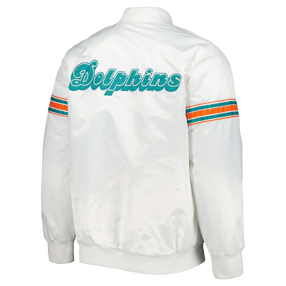 Nfl Miami Dolphins White Satin Jacket 2 Nfl Miami Dolphins White Satin Jacket - Image 2
