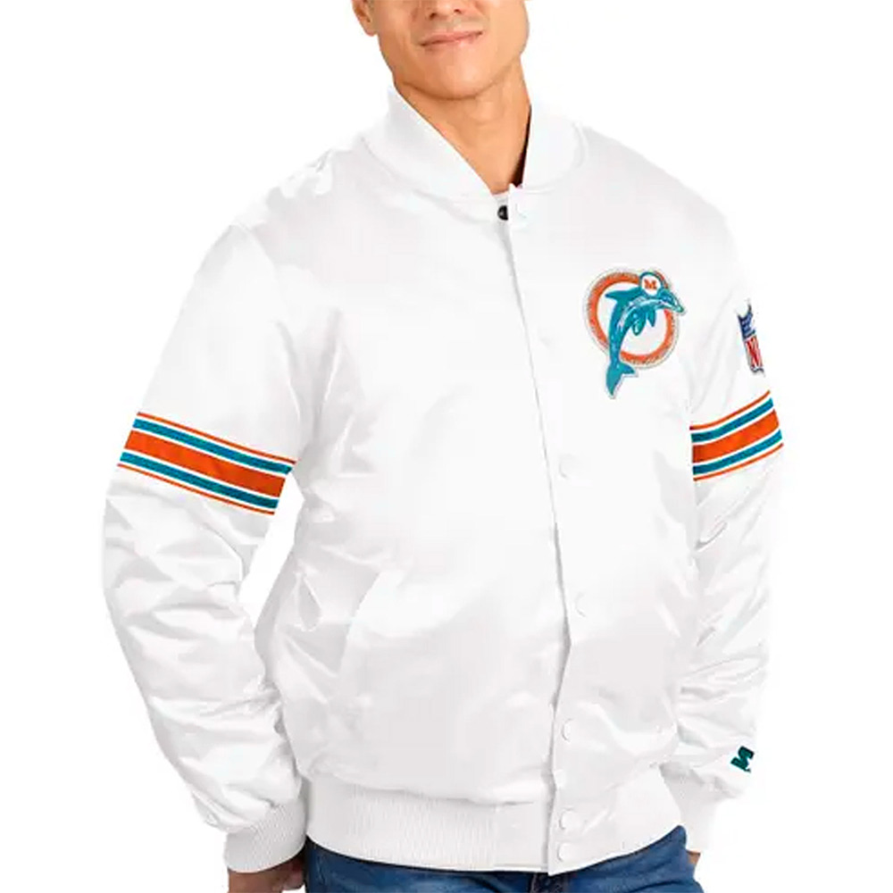 Nfl Miami Dolphins White Satin Jacket 4 Nfl Miami Dolphins White Satin Jacket - Image 4