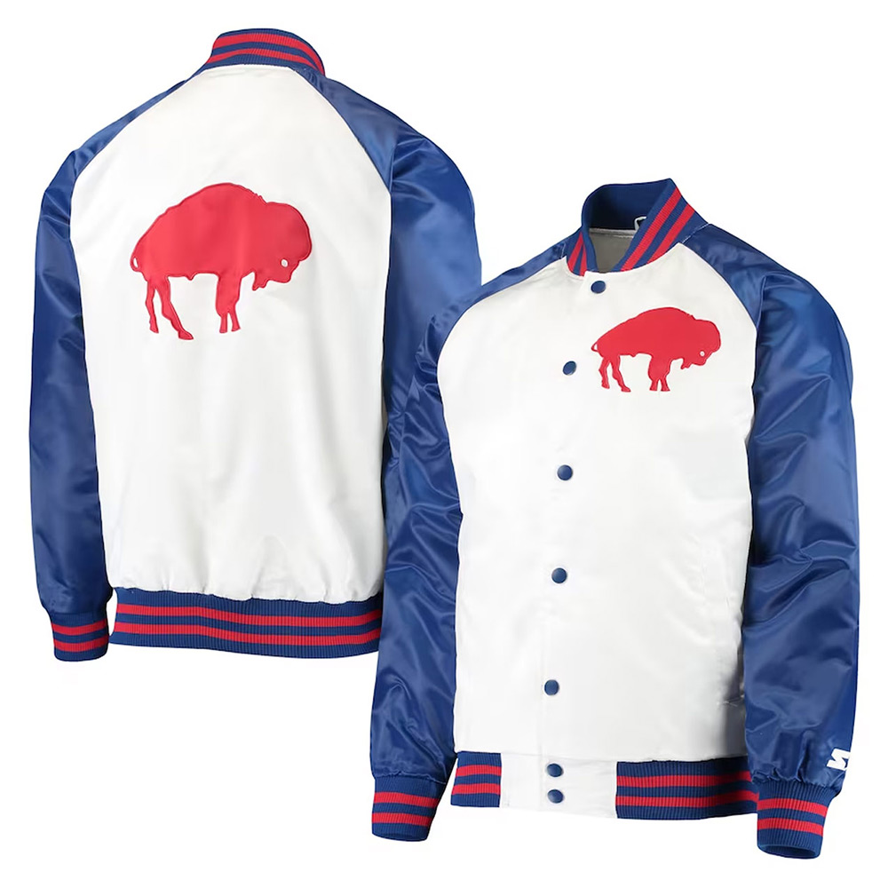 Buffalo Bills White And Navy Satin Jacket 4 Buffalo Bills White And Navy Satin Jacket - Image 4