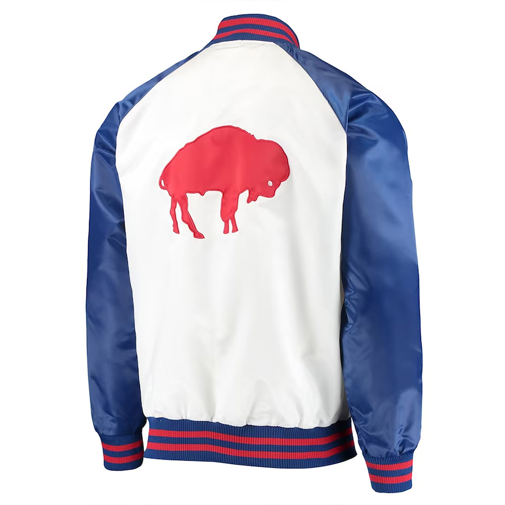 Buffalo Bills White And Navy Satin Jacket 2 Buffalo Bills White And Navy Satin Jacket - Image 2